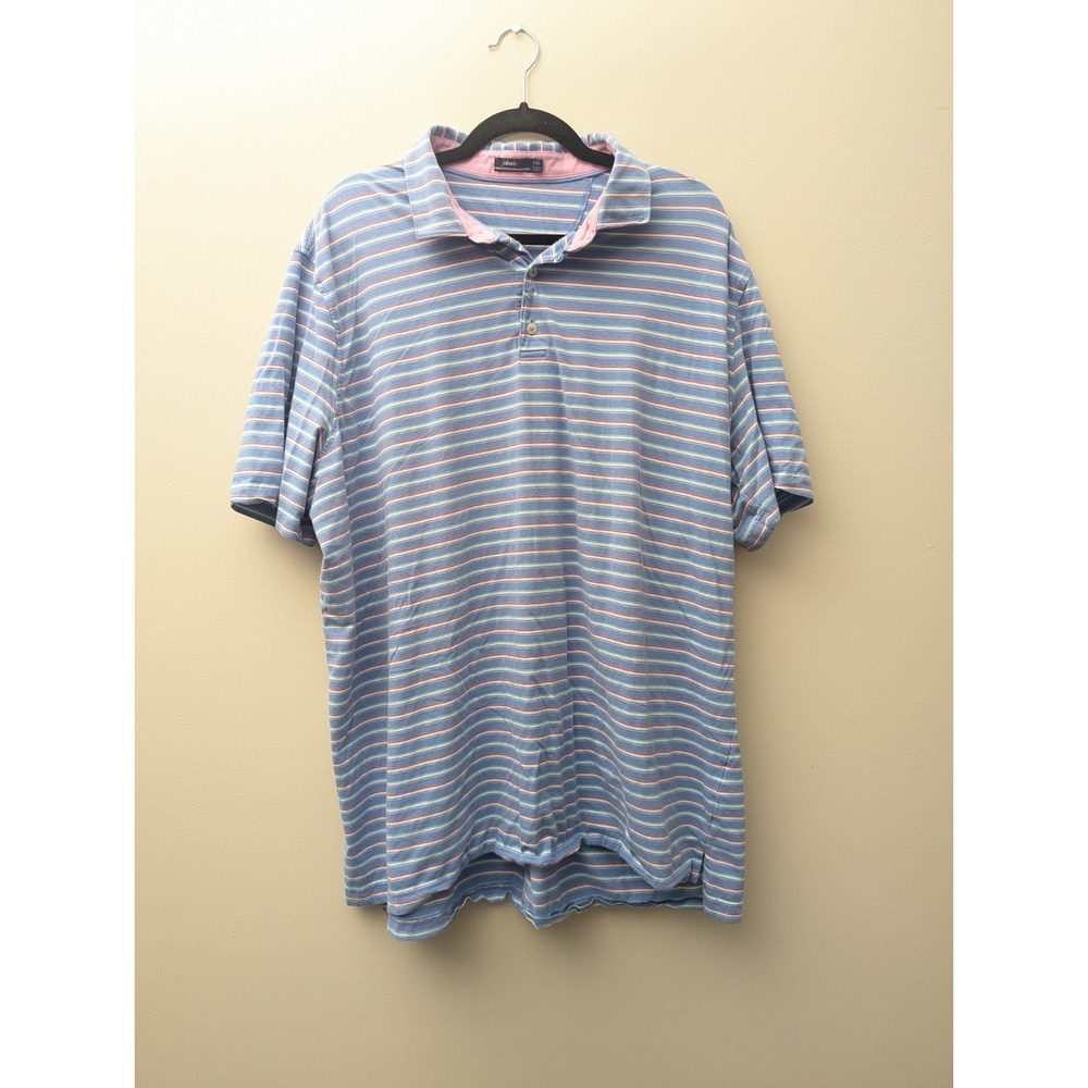Johnnie‎ O Shirt Men 2XL XXL Blue Striped Polo Cotton Comfort Casual Preppy Golf